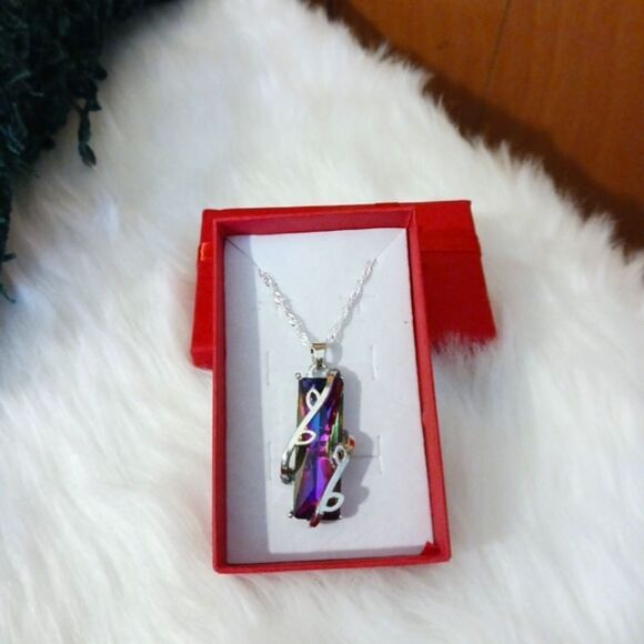 Rainbow Pendant Sterling Silver Necklace - Picture 8 of 8